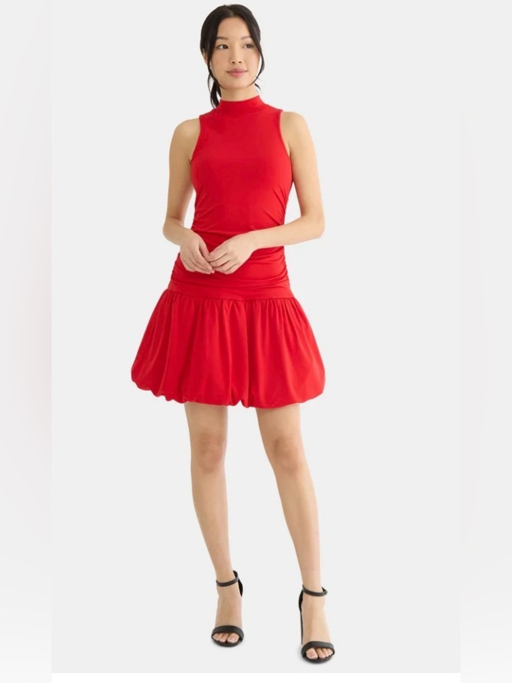 MADDEN Red Bubbie Dress with High Neck